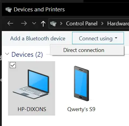 Connect to HP using Direct connection
