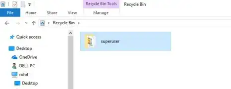 Recycle bin folder of my PC has the deleted folder