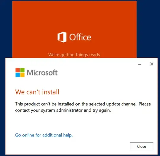 this product can't be installed on the selected update channel