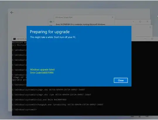 Failed to Upgrade Error Code 0x80070490