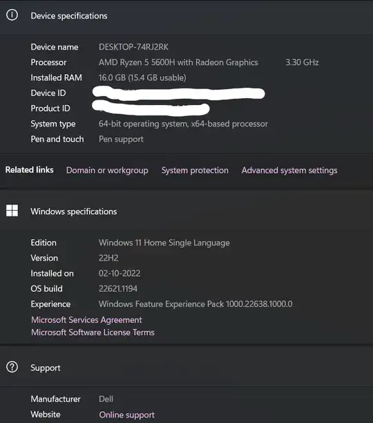 My system specificaton.