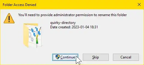 'need to provide administrator permission' - Continue 'need to provide administrator permission' - Continue