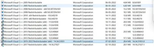 And these are the Microsoft Visual C++ redistributable that I have.