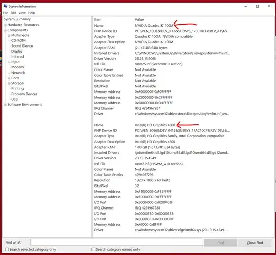 System Information output of Display info