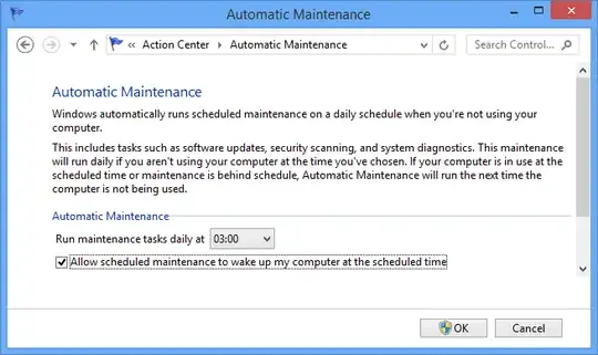 "Allow scheduled maintenance to wake up my computer at the scheduled time" is turned on