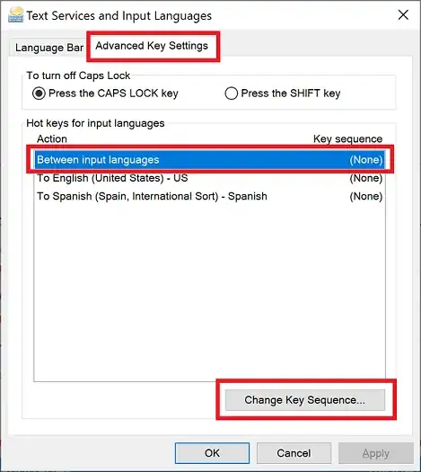 Select "Advanced Key Settings" tab, and press "Change Key Sequence"