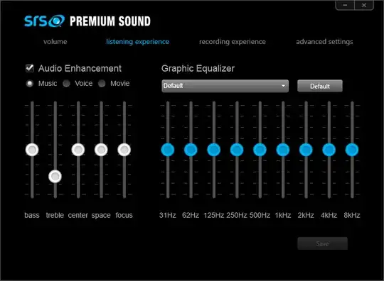 SRS Premium Sound Sound Card Control Panel