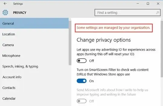 'Some settings are managed by your organization.'