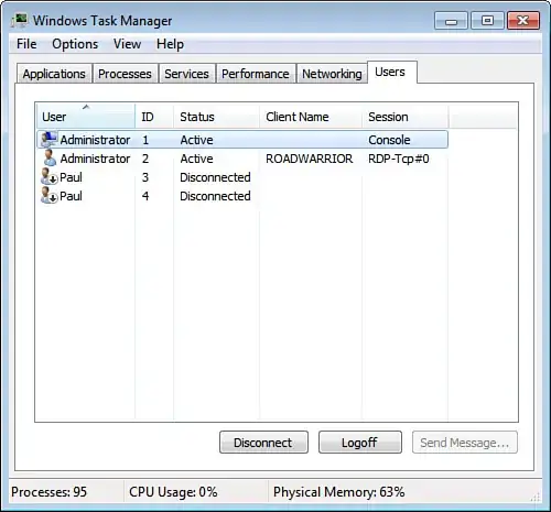 image of User tab in task manager