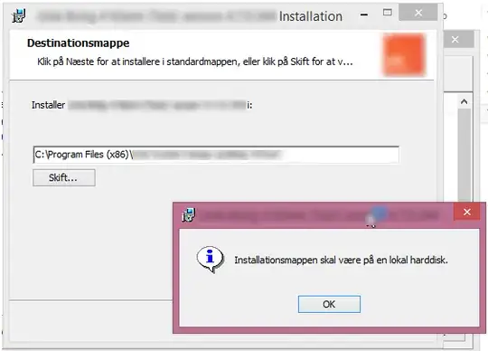 Screenshot of the danish error message