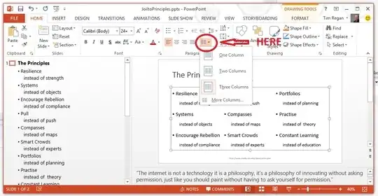 Screenshot with column button circled