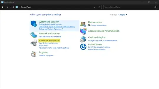 Control panel home screen