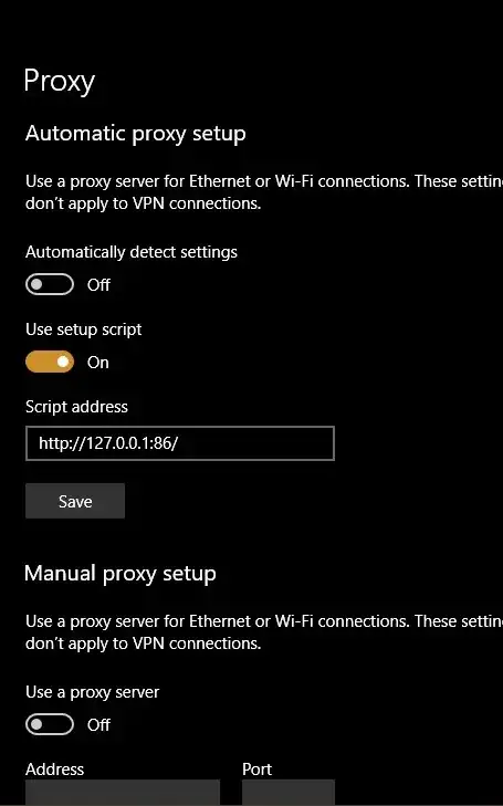 Screenshot of my proxy setting tab