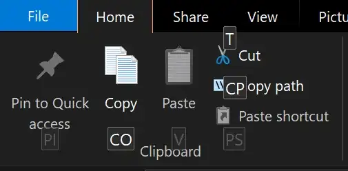 The Home ribbon selected, with 'CP' overlaid on the 'Copy as Path' button
