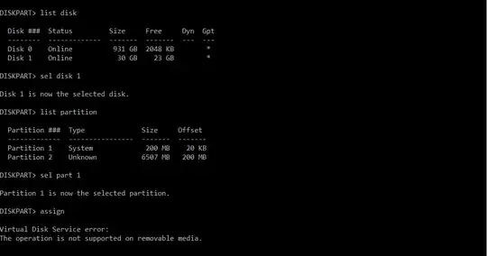 command prompt window running diskpart