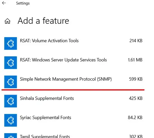 SNMP feature in Win10 1809