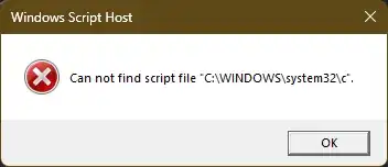 Screenshot of error message