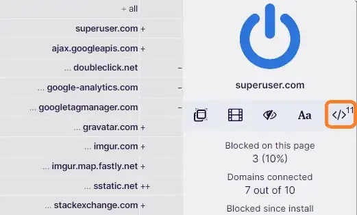 uBlock Origin, JavaScript
