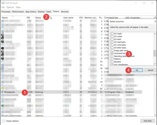 Steps to Show Additional column containing the command line arguments