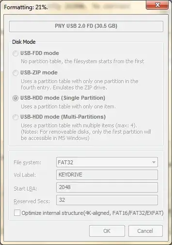 BootIce formatting in progress