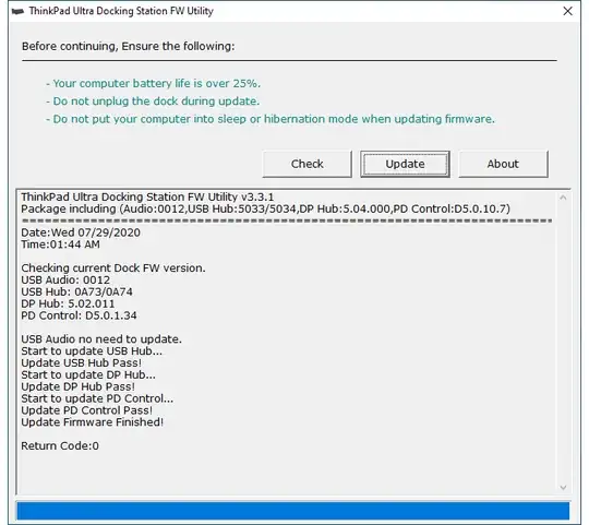 Screenshot of firmware update
