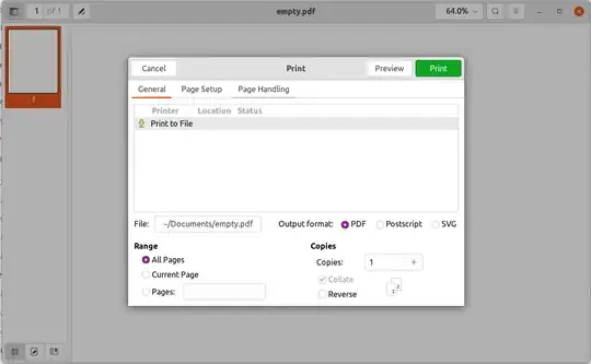 Screenshot of Evince’s Print dialog, with “Print to File” selected