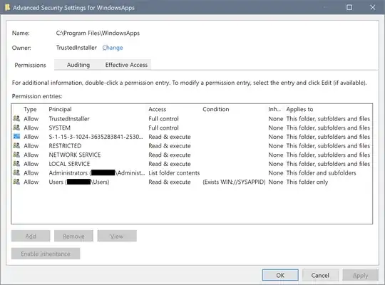 The Defaults for WindowsApps folder