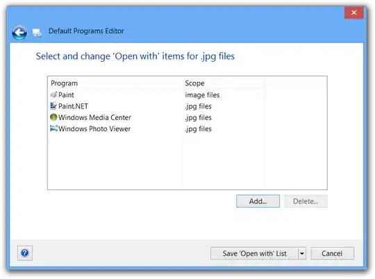 default programs editor open with list