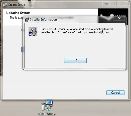 Error 1316: A network error occurred while attempting to read from the file...