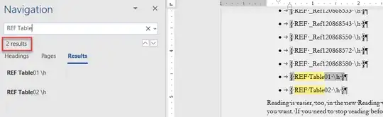 Find looking for "REF Table" with manually inserted bookmarks