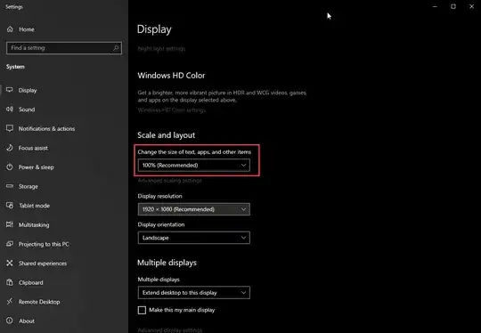 Screen resolution change page