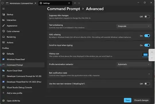 Command prompt advanced settings windows 11 screen buffer size