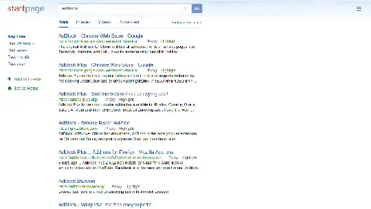 screenshot of startpage.com search results page in Firefox 41 with uBlock Origin