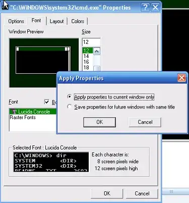 Console window properties change in XP