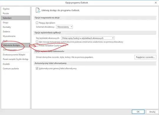 Outlook settings screenshot