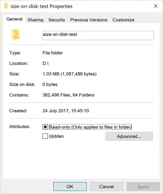 size on disk properties