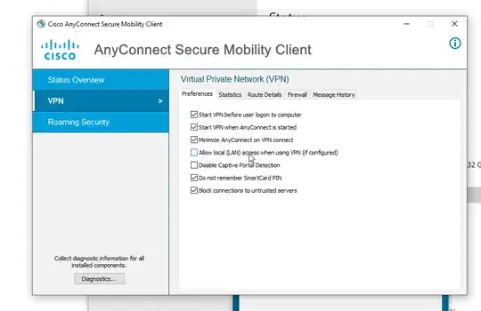 Image of the Advanced Settings VPN menu