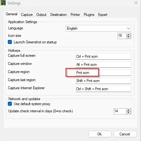 greenshot configuration