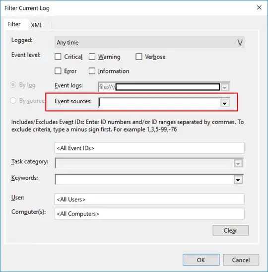 Event sources filter unavailable