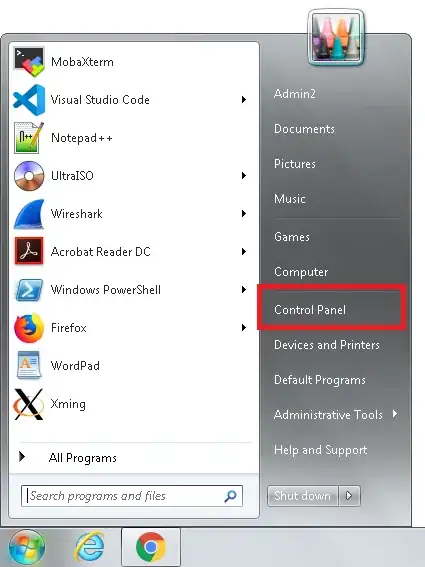 Start -> Control Panel