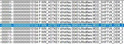 a list of WM_HOTKEY messages from Spy++