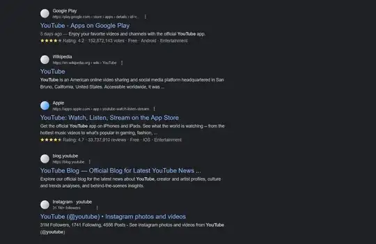 Example when I search "youtube"