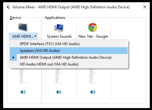 About to select Speakers device.