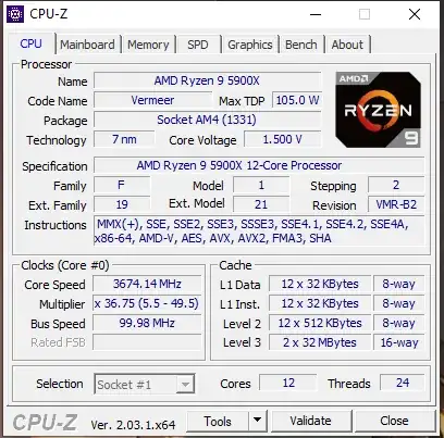 CPU AMD Ryzen 9 5900x