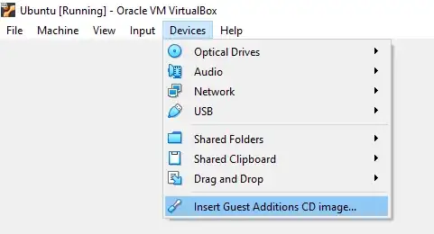 VirtualBox Devices Insert Guest Additions CD image...