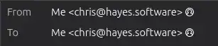 Screenshot of an email interface from Thunderbird. The "From" and "To" fields both display "Me chris@hayes.software" with small icons next to each email address.