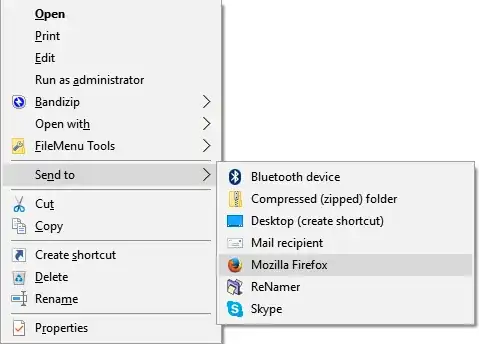 Firefox in Explorer's 'Send to' right click context menu