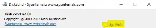 screenshot of Disk2vhd options