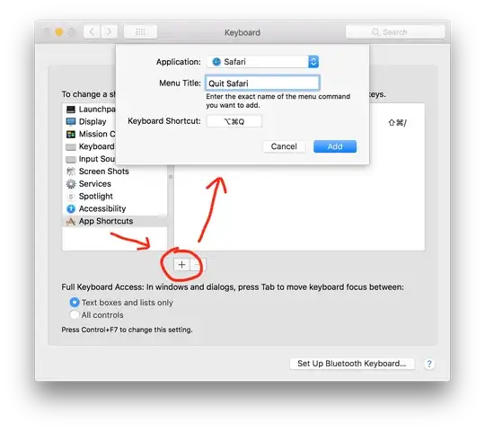 Screenshot of how to change the "Quit Safari" keyboard shortcut in macOS System Preferences
