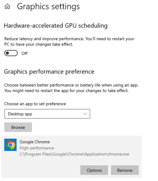 Windows Graphics Settings